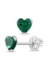 gorgeous white gold heart May birthstone baby earrings